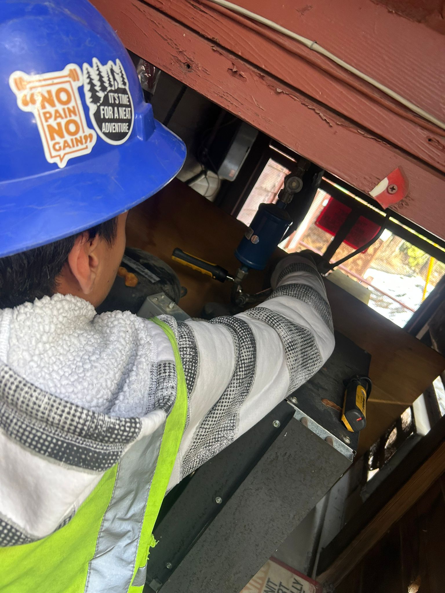 Getting refrigerant pressures at Methodist Camp Wrightwood in Wrightwood, CA.