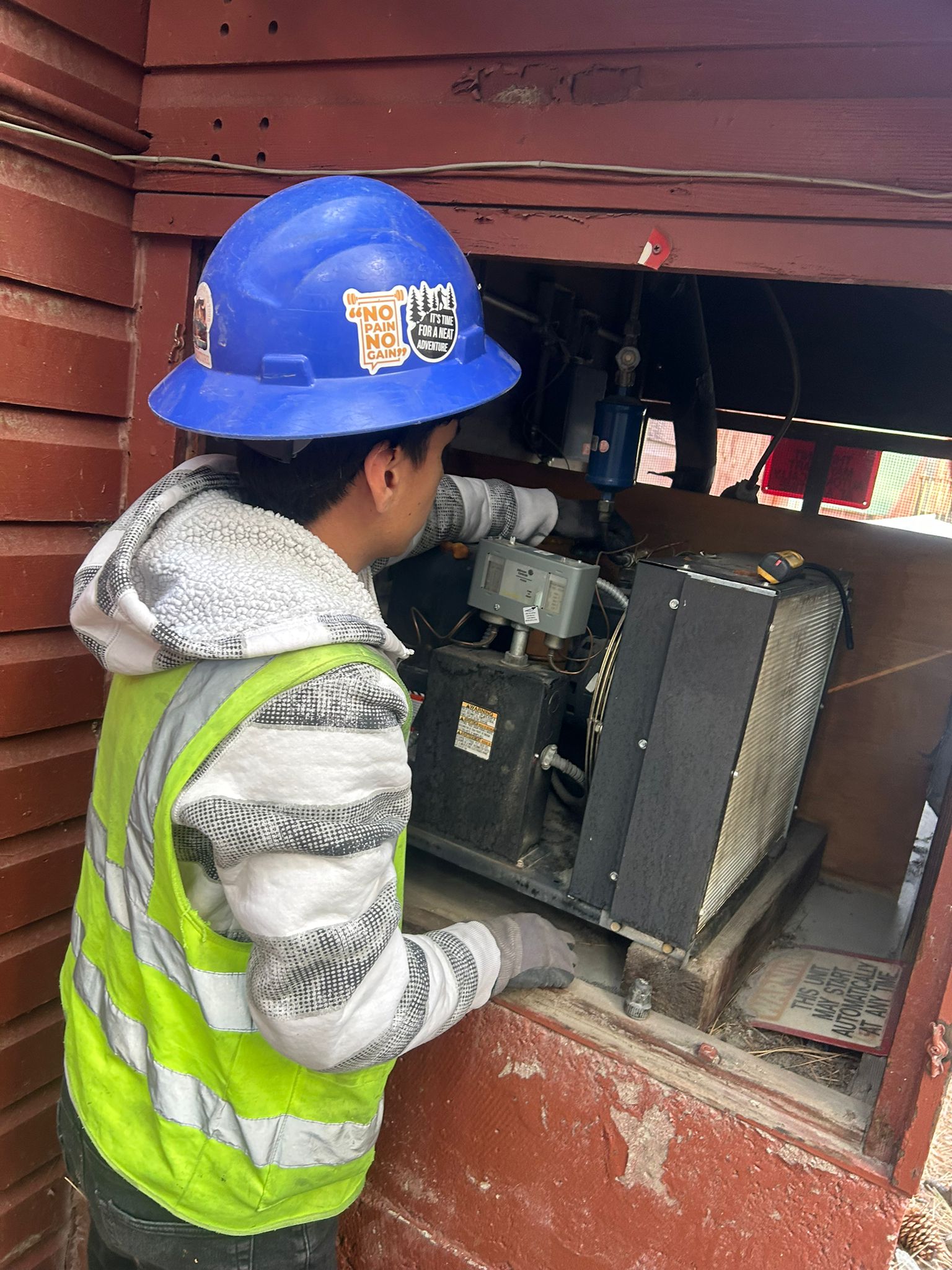 Getting refrigerant pressures at Methodist Camp Wrightwood in Wrightwood, CA.